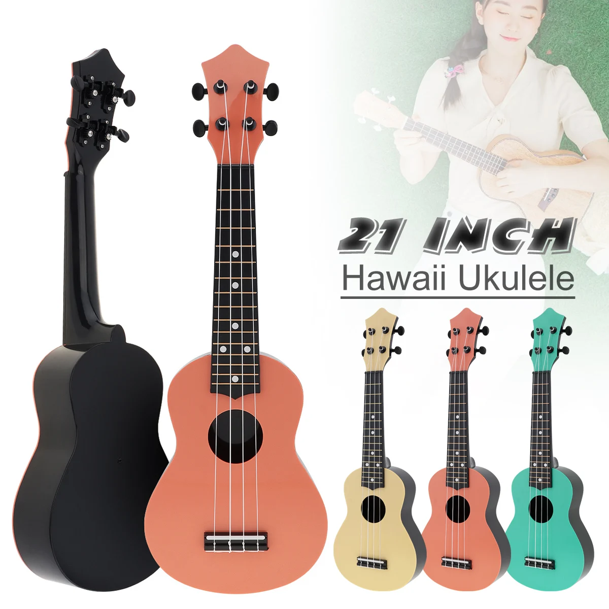 

21 Inch Soprano Ukulele Colorful Acoustic 4 Strings Hawaii Guitar Ukelele Musical Instruments for Children Music Beginner