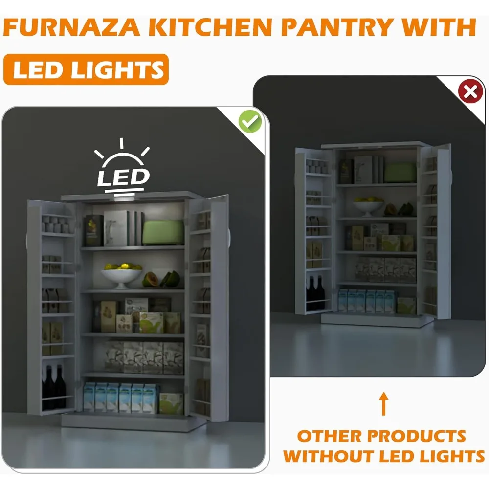 LED Kitchen Pantry Storage Cabinets - 50 Inch Food Cabinets Buffet Cupboards with 2 Doors and Shelves Adjustable for Small Space