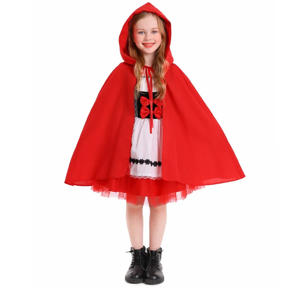 Bambini Little Red Riding Party Stage abbigliamento Little Red Riding Hood Dress con mantello bambini Little Red Riding Hood costumi Cosplay