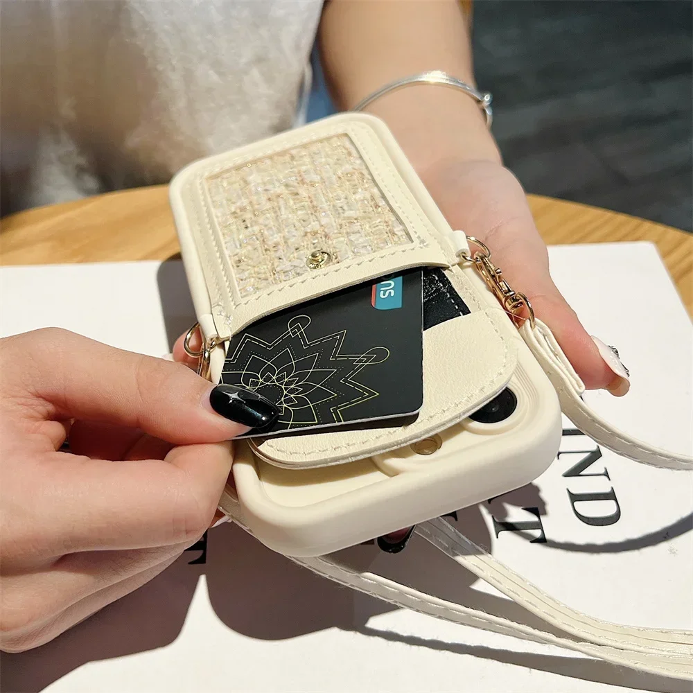 حقيبة بطاقات جلدية Crossbody قلادة حزام الحال بالنسبة آيفون 16 15 14 13 12 11 برو ماكس ريترو محفظة ماتي سميكة سيليكون الغطاء الخلفي