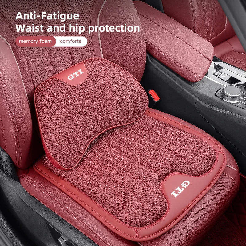 Car Seat Ice Silk Pillow Headrest Back Cushion Cover Neck Driving Seat For Volkswagen GTI Amarok Eos Teramont GTD Scirocco T-ROC