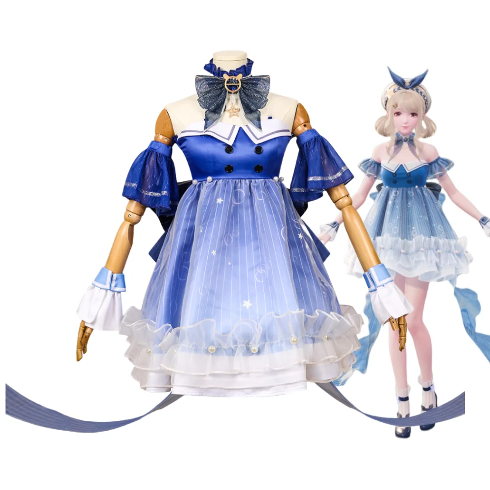 Infinity Nikki Cosplay Costume Lovable Skirt Blue Dress Set Women Kawaii Girls Sweet Outfit Halloween Game Shiny Bubbles Cosplay