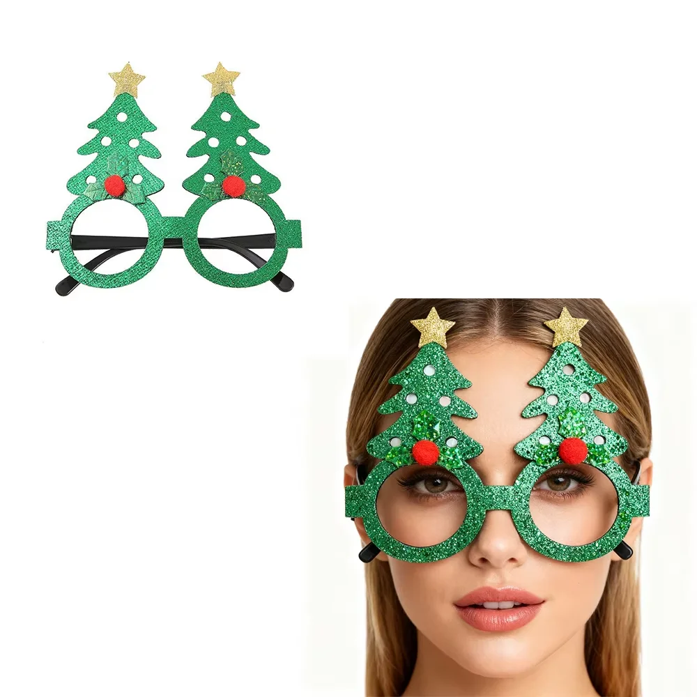 PESENAR Weihnachtsbrille, linsenlos, lustig, angenehm zu tragen, Cartoon-Feiertag, mit leichtem Geweih-Buchstaben-Brillenrahmen