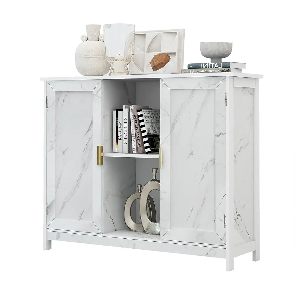

Farmhouse Marble White Storage Cabinet Buffet Cabinet Wooden Coffee Bar Cabinet Buffet Table White Sideboard Thin Cabinet For
