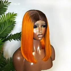 Super Double Drawn Ombre Orange Bob Human Hair 2by6 Kim K Closure Bob Wig Pre Plucked T4/350 4x4 13x4 Lace Front Wigs for Woman