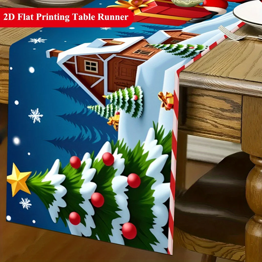 2D‑Printed Merry Christmas Santa Gifts Table Runner, Decor for Dining Table, Coffee‑Table, Gatherings, Indoor‑Outdoor Parties
