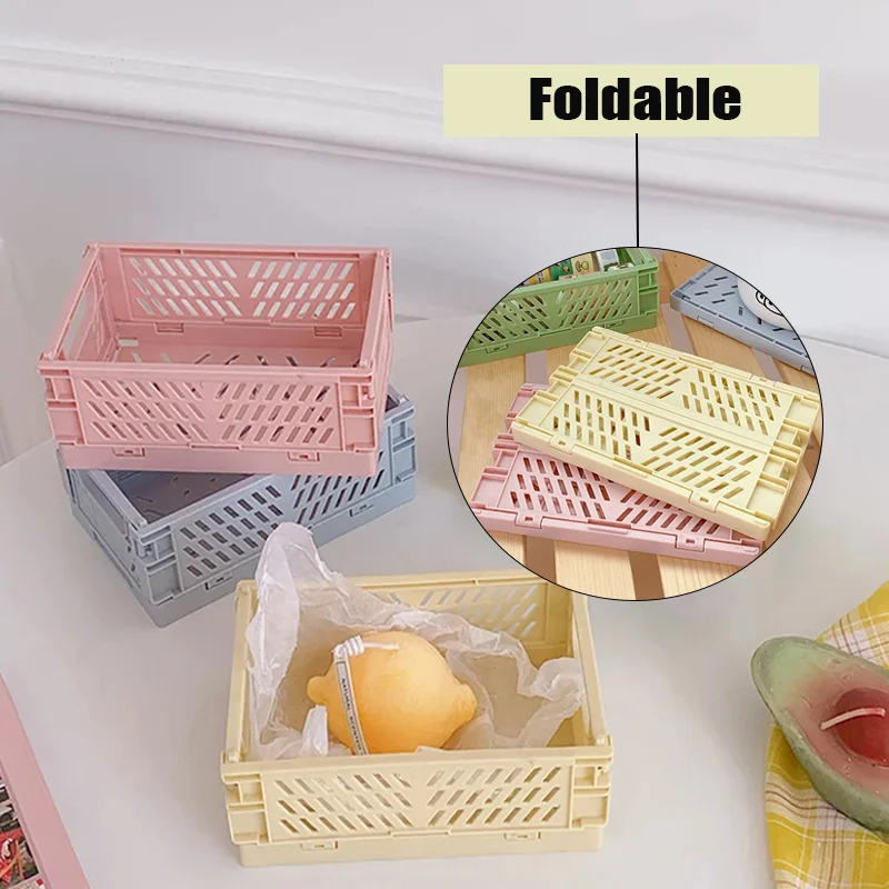 

Plastic Foldable Storage Baskets for Students, Organizer, Container, Box, Tape, Stationery, 3 Colors