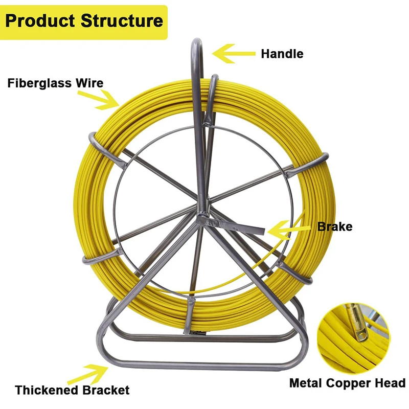شريط السمك الألياف الزجاجية 425FT 6 مللي متر قناة رودر مع الصلب حامل بكرة سلك كابل تشغيل قضيب القناة رودر