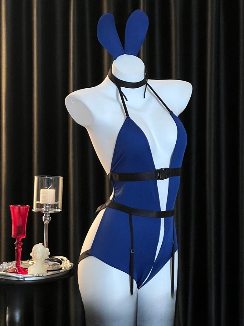 버니 걸 백리스 점프수트 세트 여성용 – 부드러운 촉감의 속이 빈 메쉬 디자인, 귀엽고 로맨틱한 의상 커플 데이트 파티 나이트