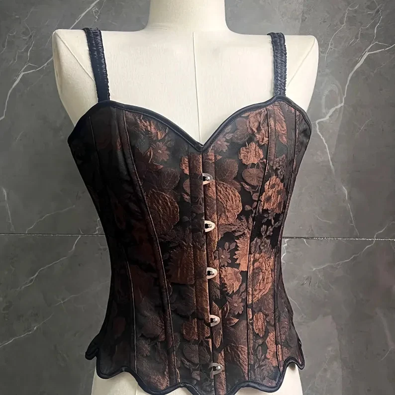 

Vintage Suspender Embossed Embroidered Flower Petal Hem Waist Bandeau Corset Renaissance Period Corset