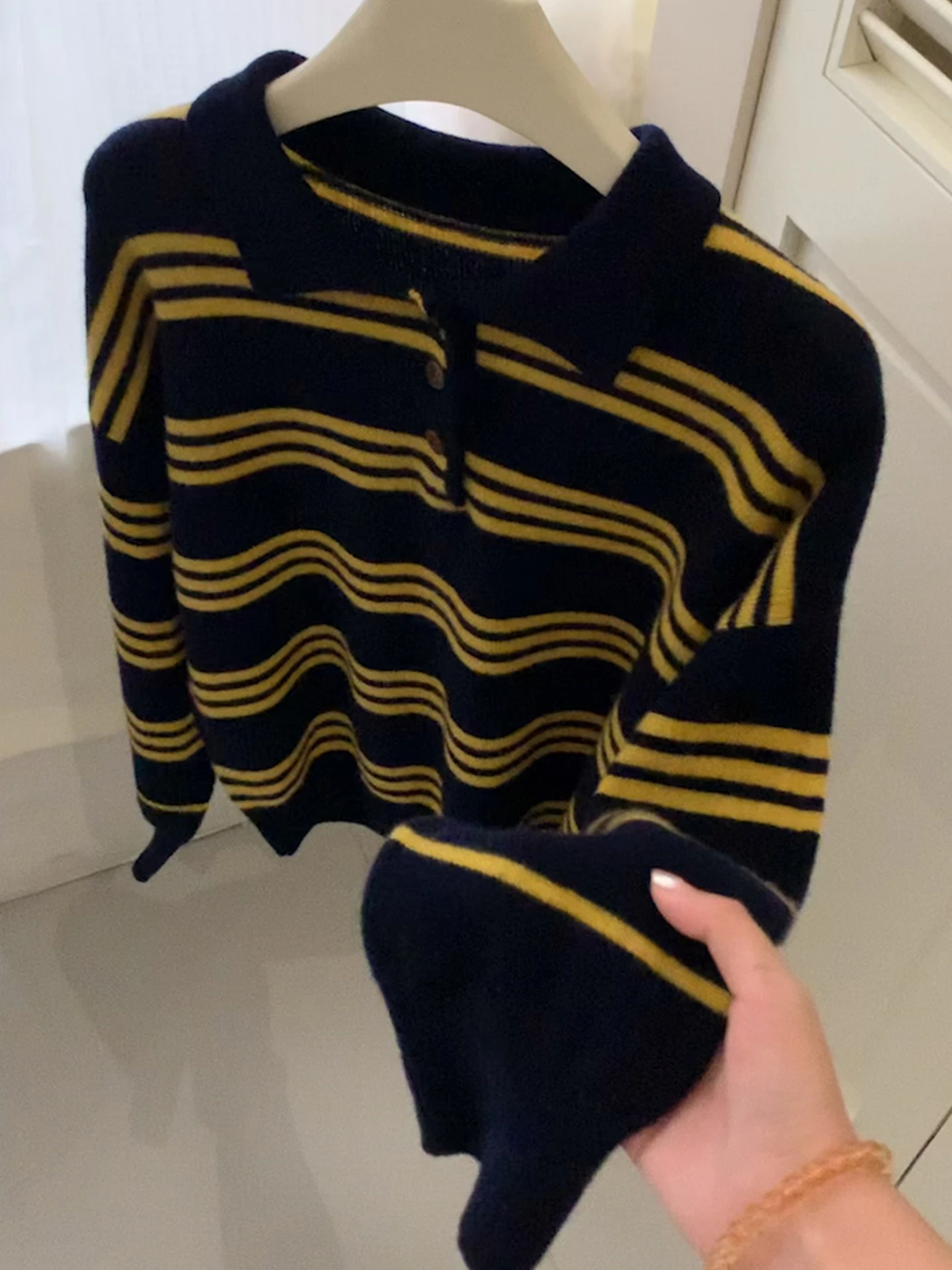 

Loose Korean Sle Striped Knitwear Women's Comfortable Casual Long Sve Camere Sweater Slimming Simple Autumn Faion