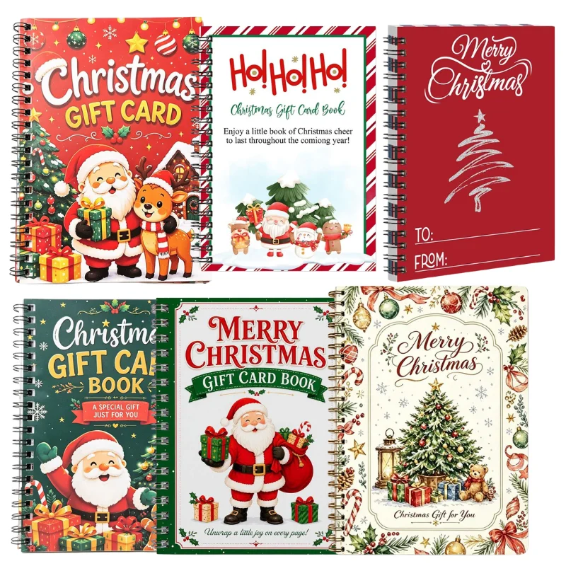 Festive Christmas Gift Card Book Spiral Wire Bound Santa Xmas Tree Design Holiday Greeting Card Storage Notebook Christmas Gift