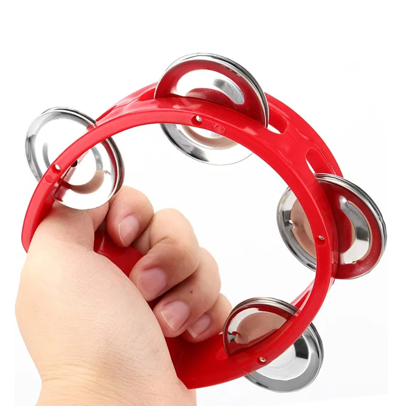 Tambourin à main en plastique avec 4 clochettes, instrument de musique rythmique, jouets, cadeaux pour enfants, cadeaux de fête, cadeaux de Noël