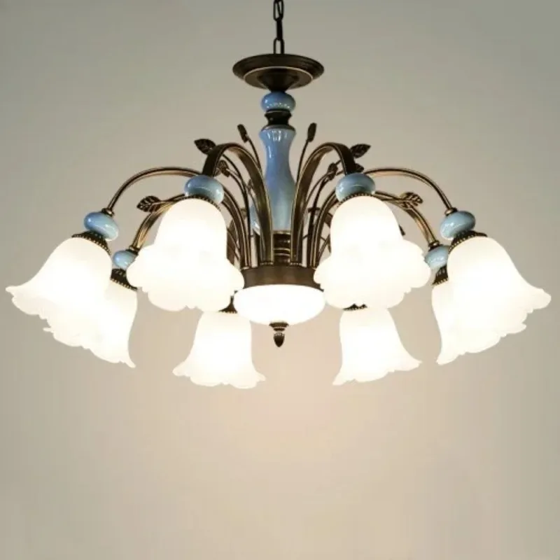 

American Designer Pendant Lights Flower Lampshade Ceramic Chandelier Hotel Living Room Study Bedroom Classic Garden Chandeliers