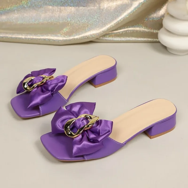 Sommerliche, trendige Designer-Sandalen mit Schleife für Damen, modische, lässige Pantoletten mit eckigem Absatz, 2026 neue elegante Party-High-Heels für Damen – Detail 10