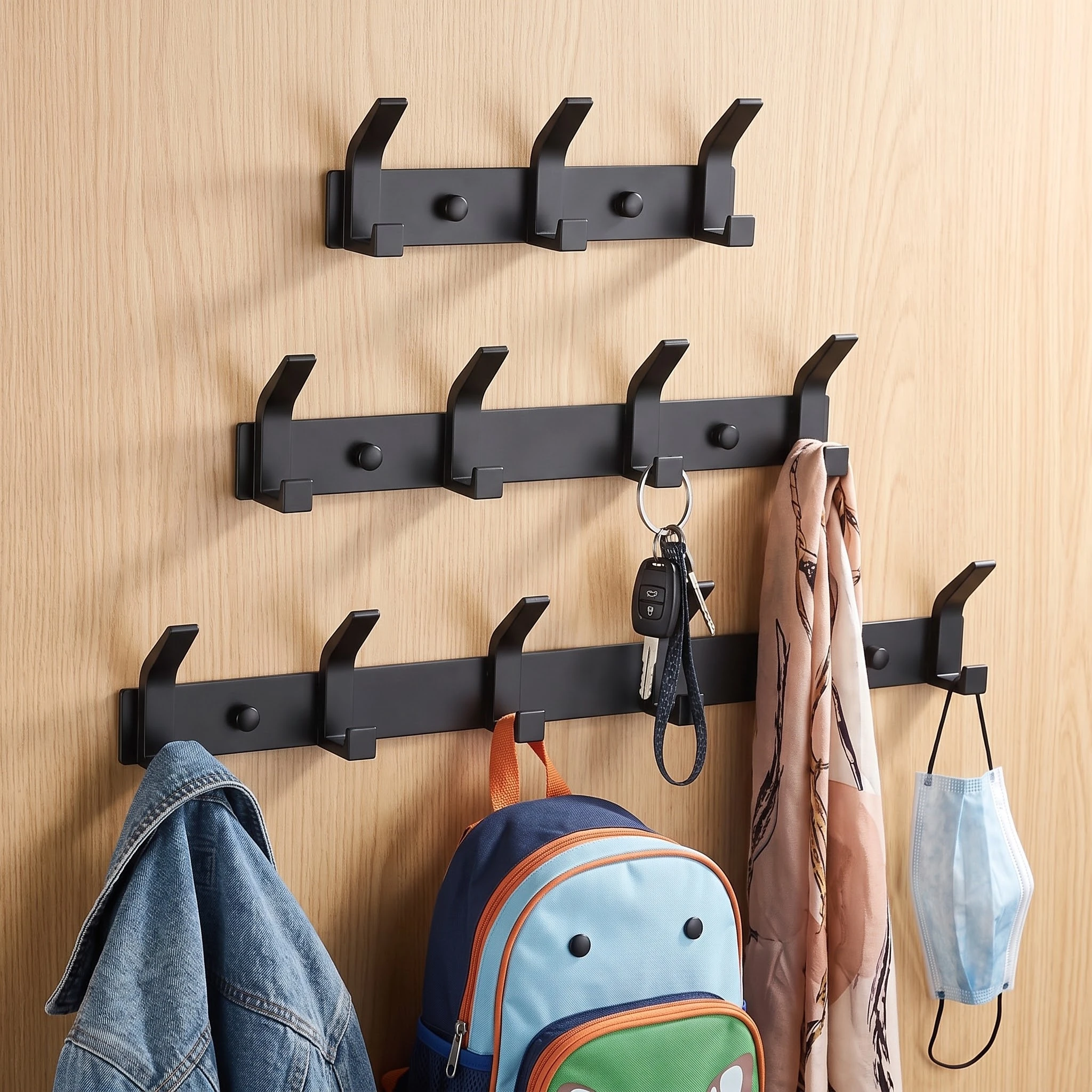 Modern Hanging Hooks For Wall Aluminium Black Towel Holder Bathroom Door Clothe Hanger Coat Rack Wall Mounted