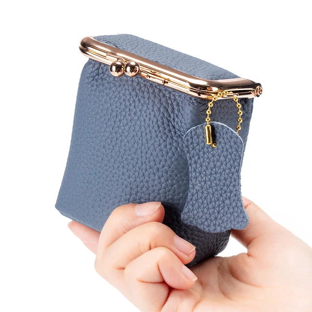 Portmonetka damska Portfel z prawdziwej skóry Kiss Buckle Mini portfel na monety Torba do przechowywania szminki Damska kopertówka Drop Shipping