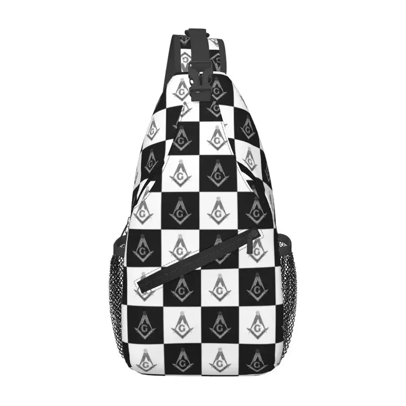 

Freemason Checkered Black White Pattern Crossbody Sling Backpack Masonic Mason Shoulder Chest Bag for Traveling Daypack