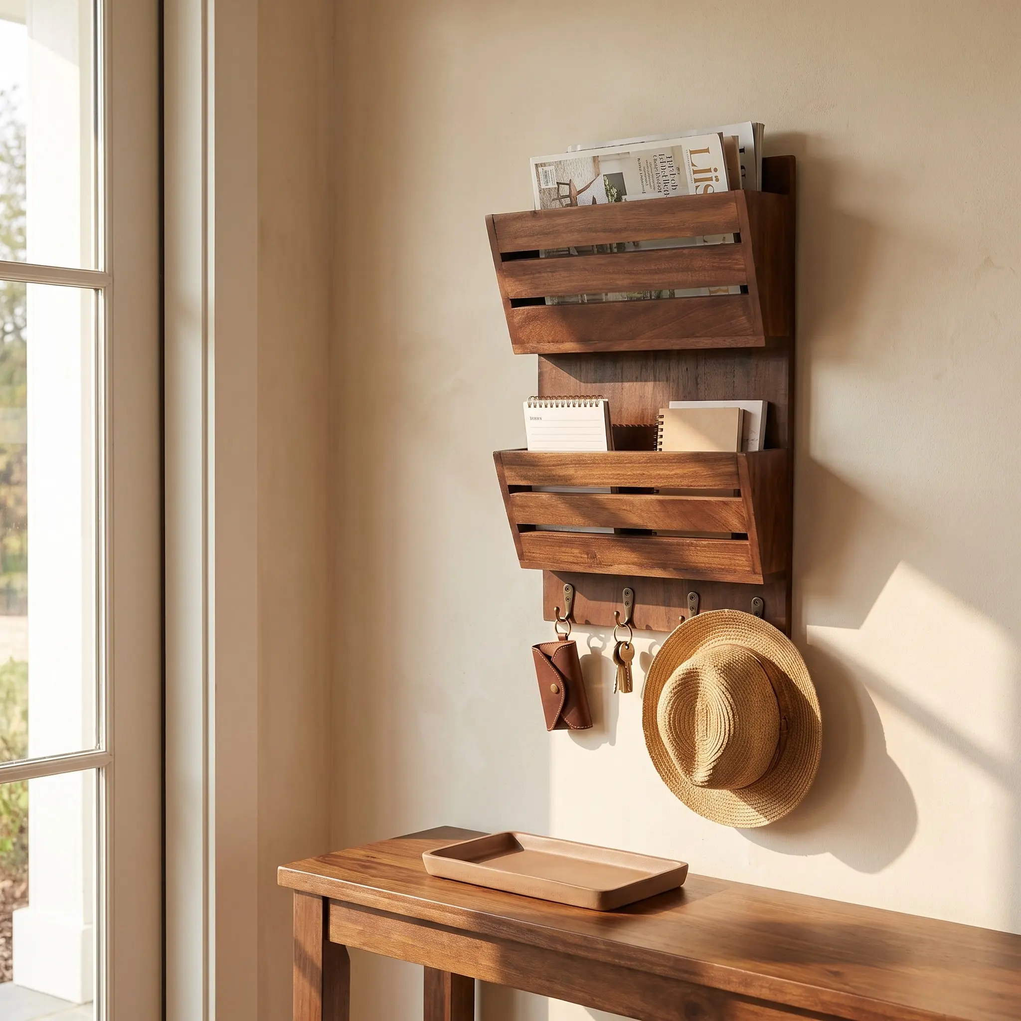 Wall Mount Mail Organizer with Key Hooks  Farmhouse Rustic Mail Sorter Holder Entryway Wall Decor Organizer for Mail Letters