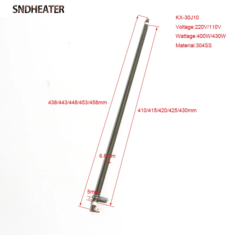 SNDHEATER 110V 220V Oven Heating Element 6.6mm*438/443/448/453/458mm 304SUS Electric Heater Tube Power 400/430W Air Heater 2pcs