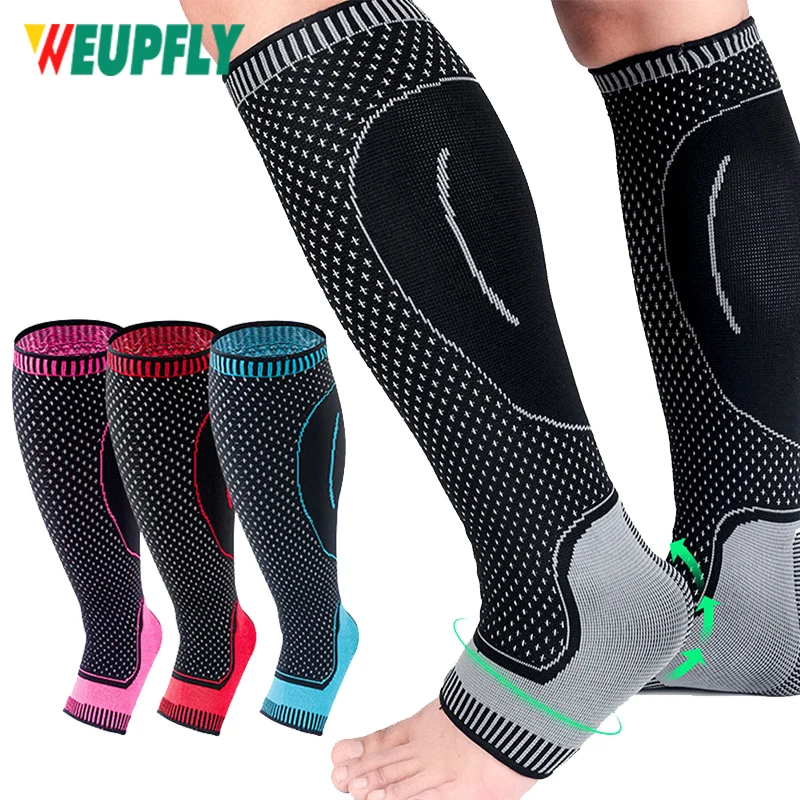 1 Pair Compression Ankle/Calf Sleeves - Relieve Plantar Fasciitis, Improve Blood Circulation, Shin Splint, Recovery Aid