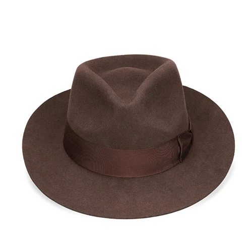Nuevo sombrero de fieltro de lana 100% británico para hombre, sombrero Fedora de gran tamaño con borde crudo, sombrero de gángster forrado de satén, calidad superior