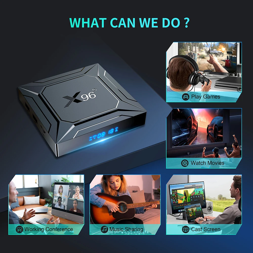 X96 M200 TV Box Android14 Amlogic S905X5M رباعي النواة ARM Cortex A55 دعم AI-SR AV1 4K ULTRA HD 1000M LAN Wifi BT Set Top Box