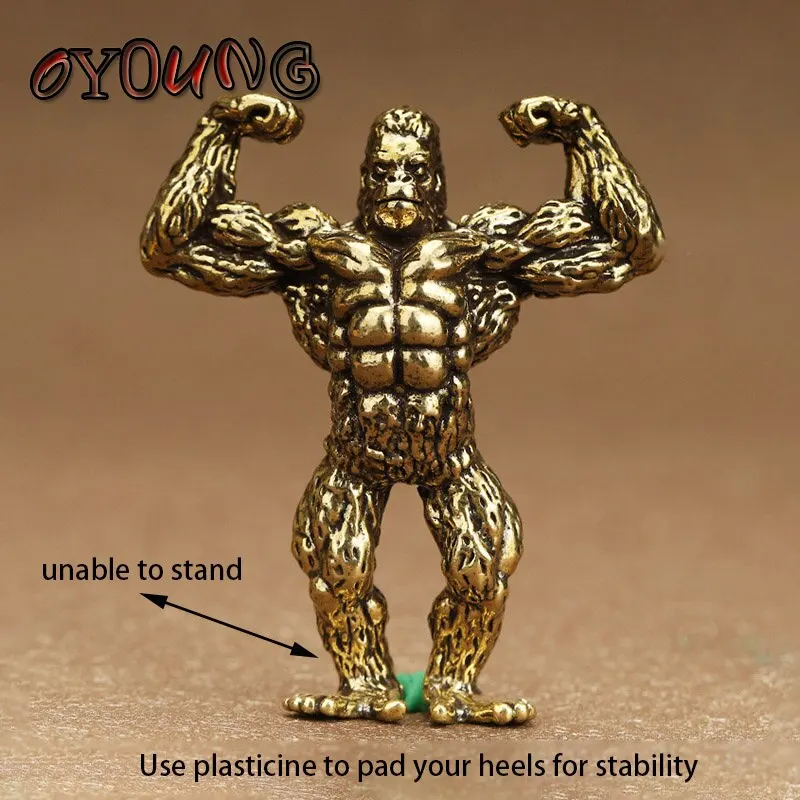 Vintage Pure Copper Bodybuilding King Kong Gorilla Ornaments Sculpture Precious Metal Crafts Living Room Decoration Gift