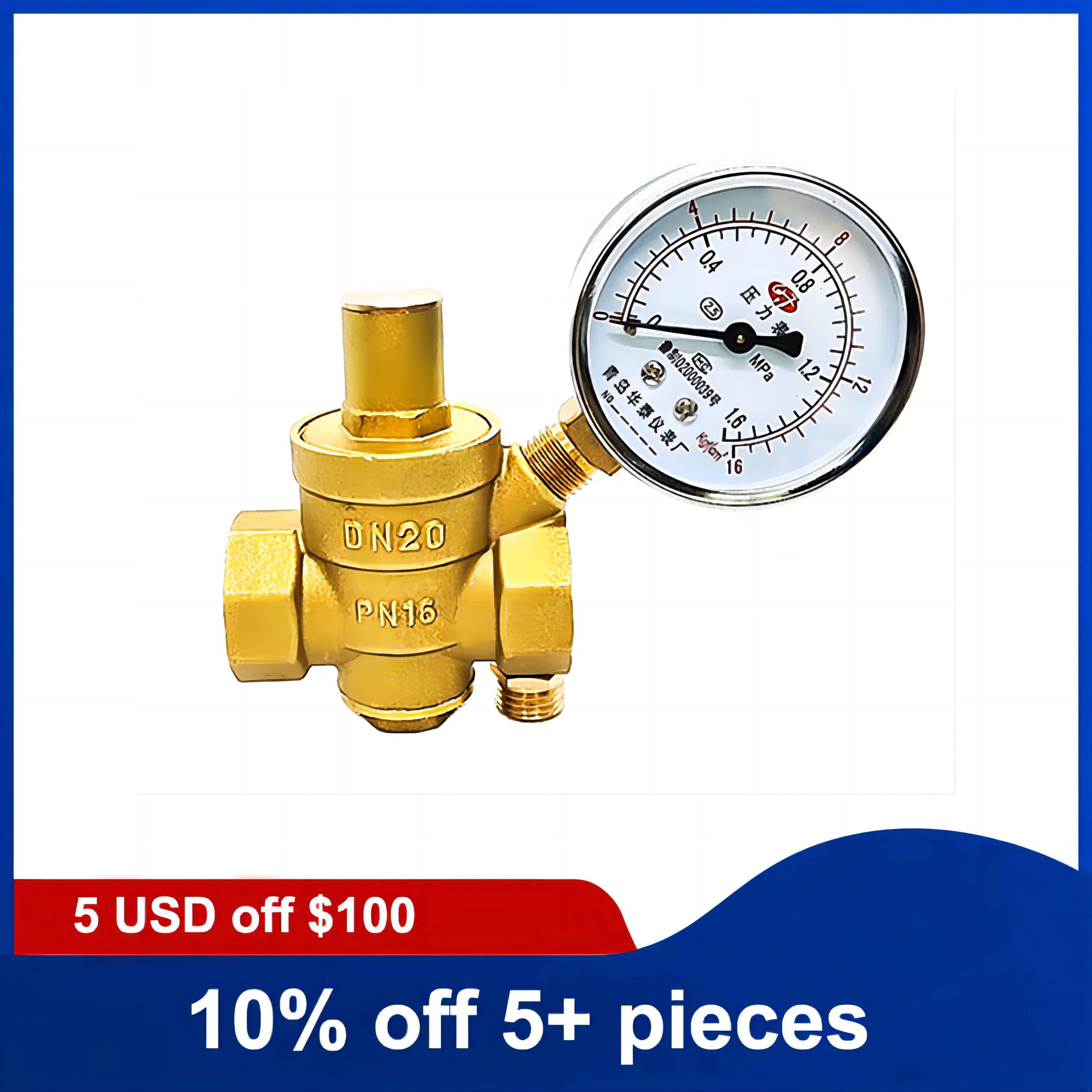 3/4''Brass Water Pressure Reducing Maintaining Valve Regulator Adjustable Relief Valve With Gauge