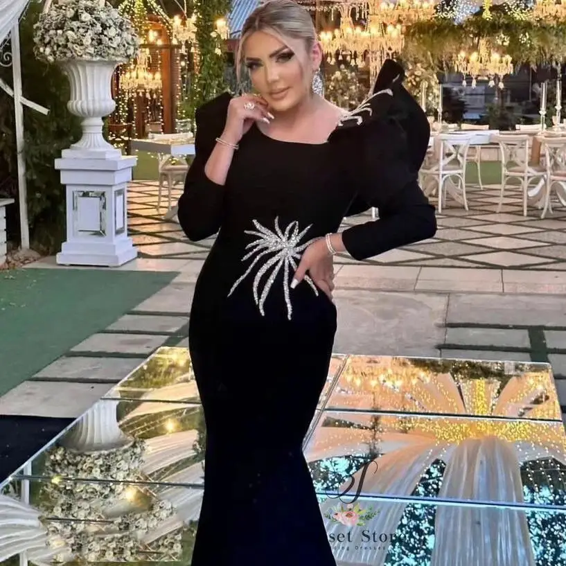 Vestido de noite personalizado, ocasião formal, manga longa, gola redonda, apliques até o chão, elegante, baile, feminino, vestidos de festa2025