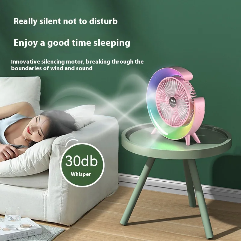 Portable Fan USB Rechargeable Fan LED 7 Colors Electric fan 180°Adjustable Camping fans 3 Speeds mini Table for xiaomi