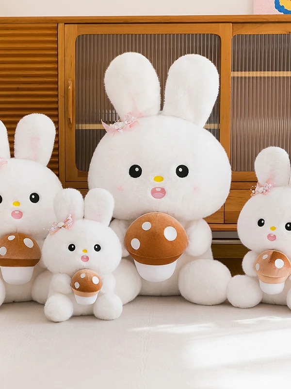 

Большая милая белая плюшевая игрушка-кролик, подушка-гриб, кукла, подарок на день рождения, мягкая игрушка-животное для всех возрастов, наполнена ПП-хлопком