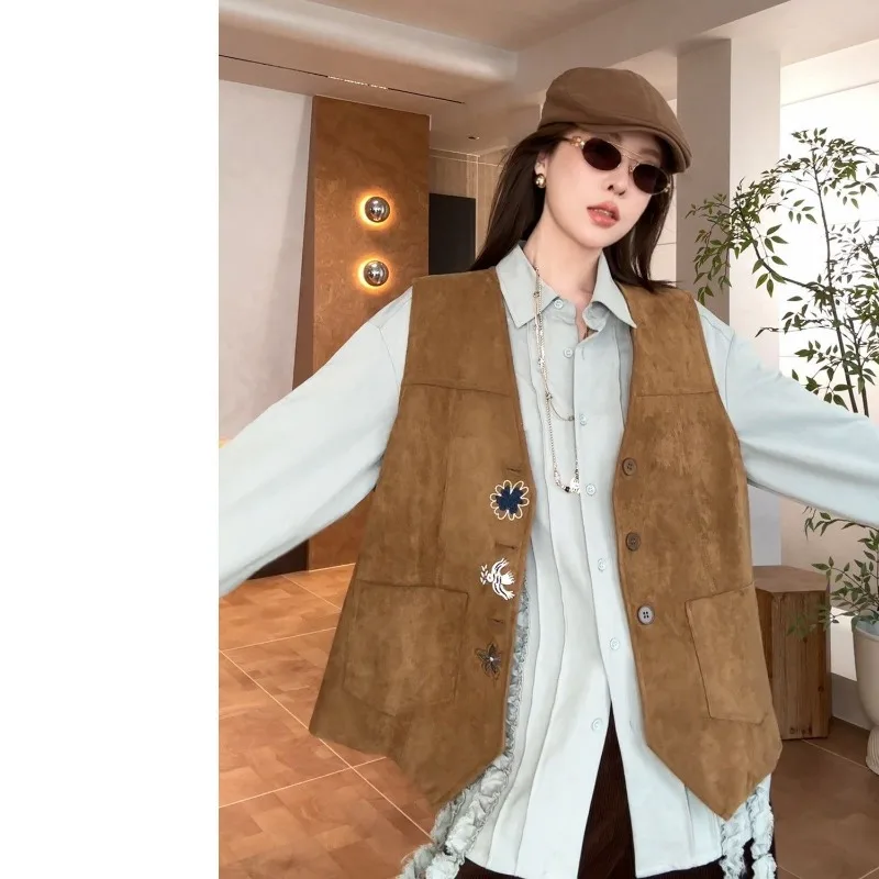 Luxury Retro Chic Trendy Vest New Vest for Spring and Fall Sleeveless Cardigan Women Versatile Embroidered Vest Design Clothing