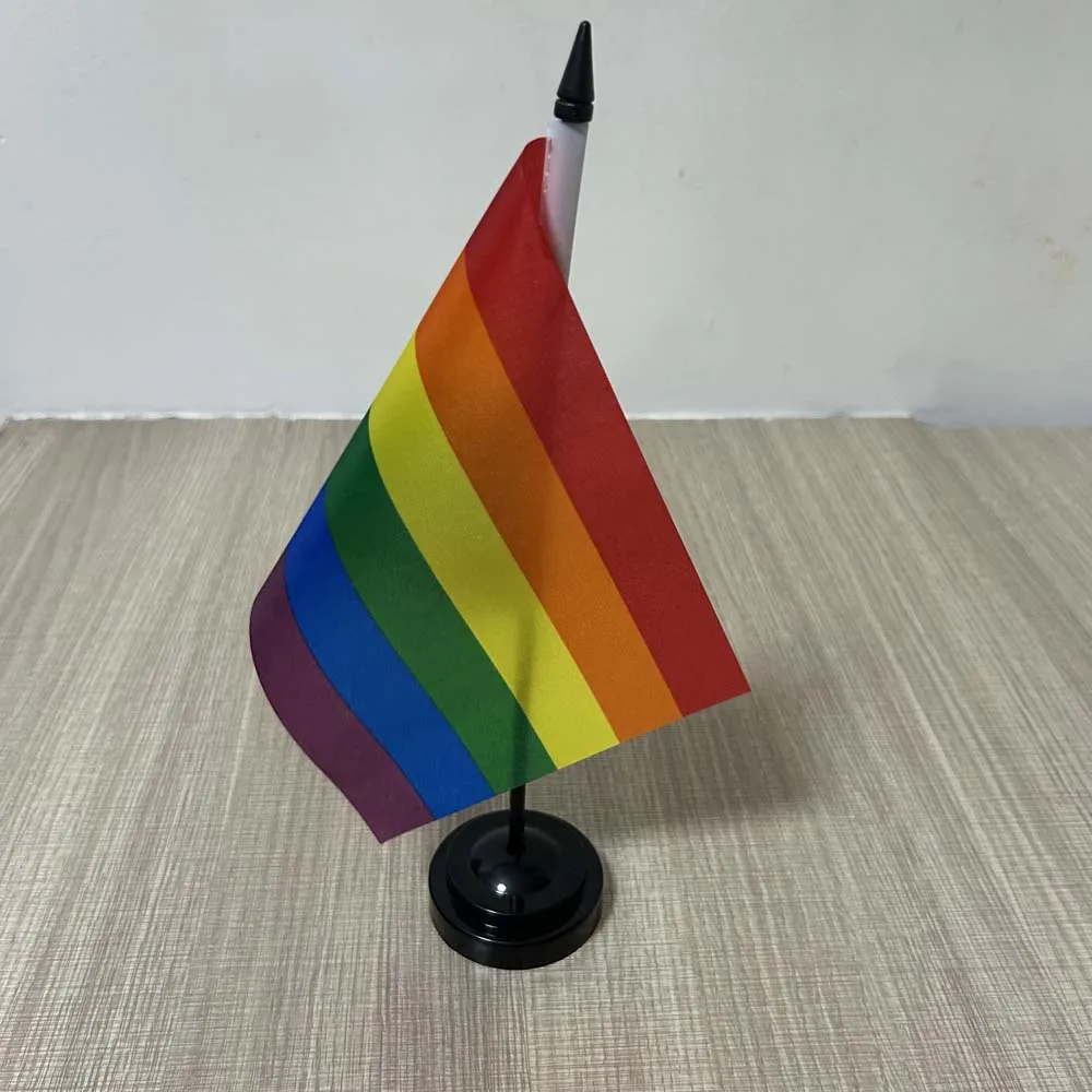 Office Desk Flag of LGBT Rainbow Pride Flag 14x21cm polyester  Lesbian Gay Bisexual desk Flags mini Rainbow flag for decoration