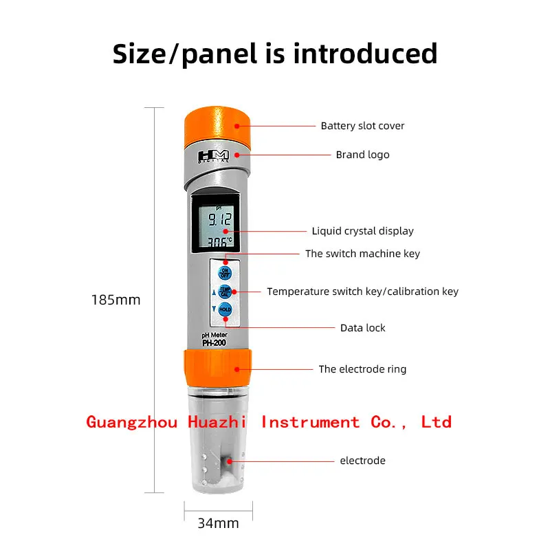 HM Digital PH-200 Water Quality Tester Pen Temperature PH Meter with Automatic Calibration Function