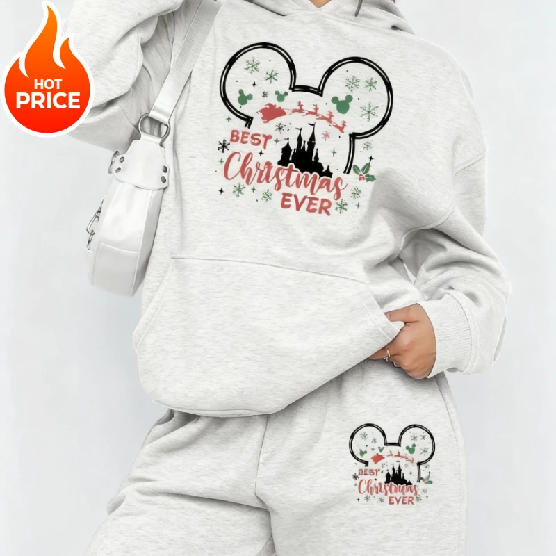 

Hoodie Suit Disney Christmas Boy Girl Parent-child Wear Winter Sweatshirt Pants Oversized Casual Men Women Long-sleeved 2pcs Set