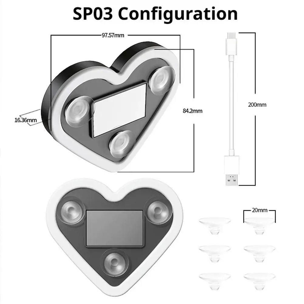 Lampu Atmosfer Cinta 4 Warna Lampu Dekorasi Malam Mobil dengan Suction Cup yang Kuat, Tanpa Kabel Interior, Lampu LED Atmosfer