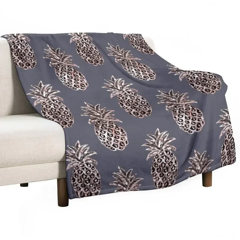 Rose Gold Sparkle Pineapple on gray Throw Blanket warm for winter Decorative Sofas Thermal Blankets