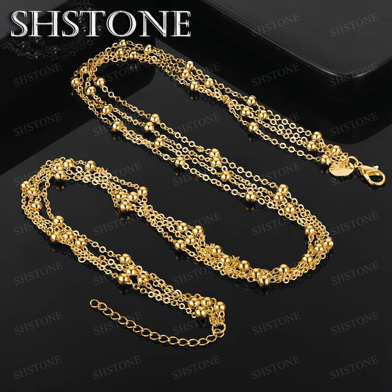 

18-Inch Chain 18k Gold Smooth Beads Necklace O Chain Men Fashion Popular Jewelry Anniversary Party Holiday Gift Accessories