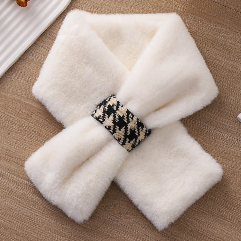 Fashion Imitation Otter Rabbit Fur Cross Plush Scarf Neck Cover Thick Women Warm Autumn Winter Outdoor Windproof Fake Collar Bib