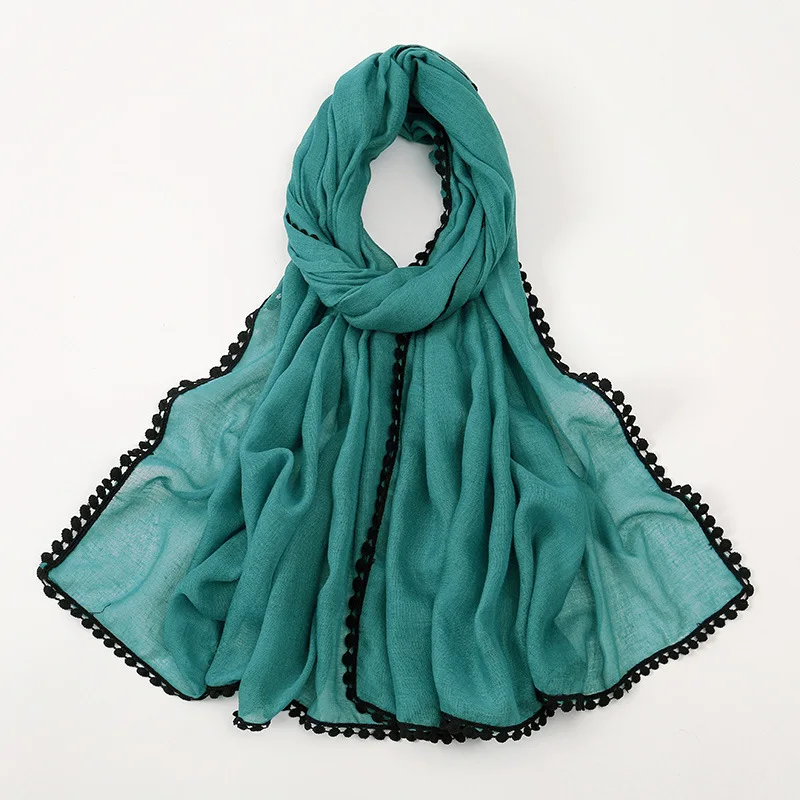 Lace Edge Scarf Voile Shawls Muslim Women Hijab Turban Islamic Stoles Scarves Bandanas Headband Bufanda Foulard Turbante Mujer