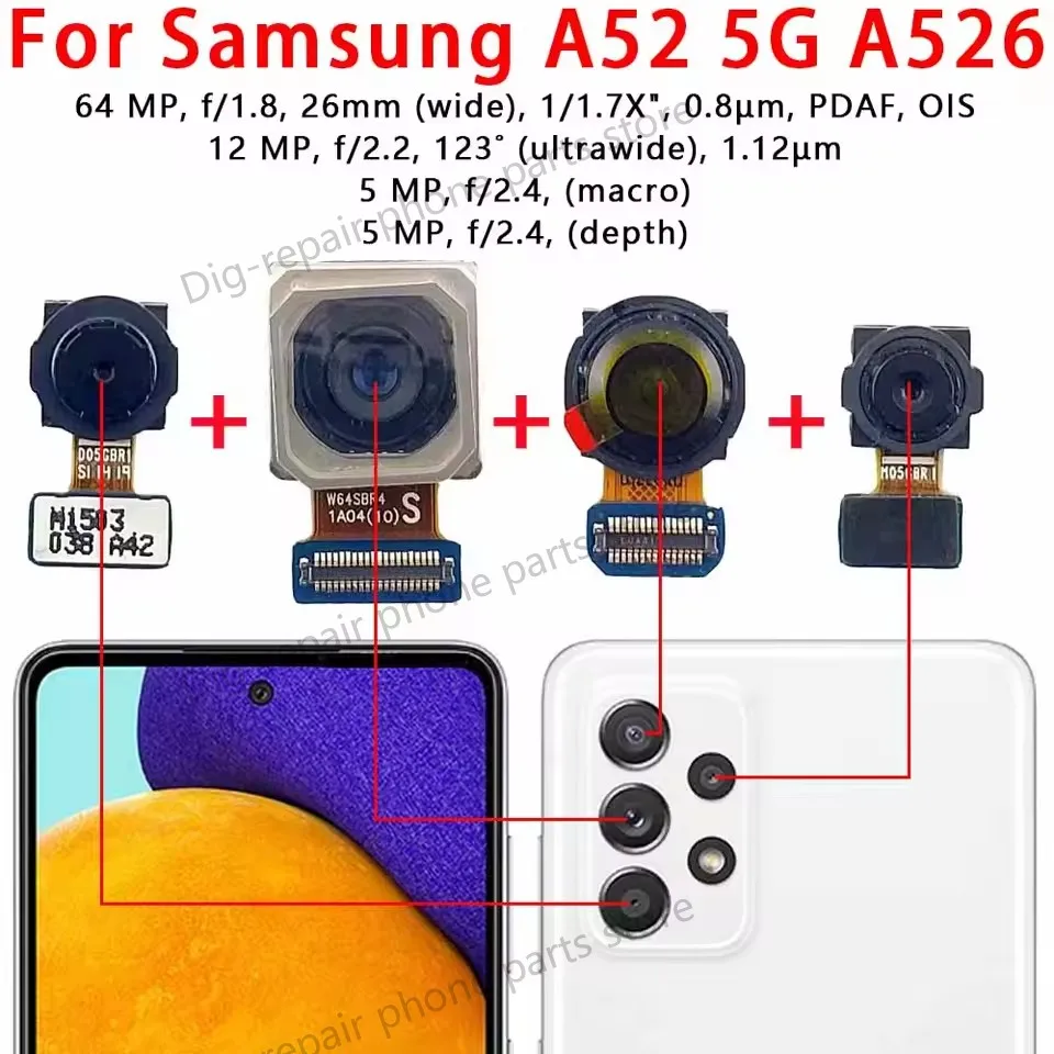 Rear Back Camera For Samsung Galaxy A52 A52s 4G 5G A525 A526 A528 Camera Module Backside View Replacement Spare Parts