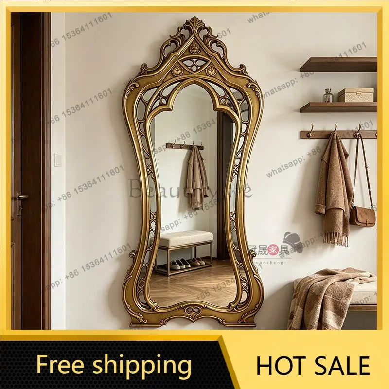 European retro American living room floor-to-ceiling luxury dressing mirror French bedroom wall-mounted carved fitting mirror