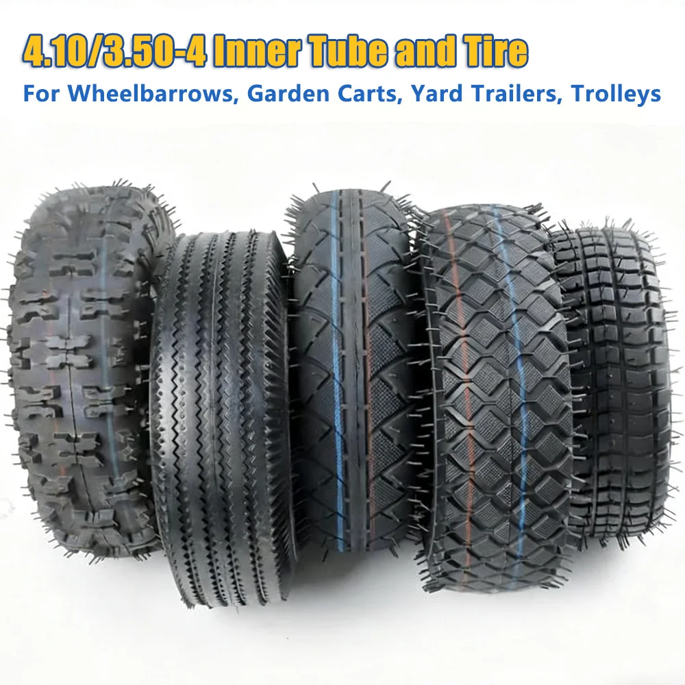 

4.10/3.50-4 410/350-4 4.10-4 Tire and Inner Tube for Warehouse Cars Scooter Wheel Hand Truck Lawn Mower Dollies Wheelbarrow