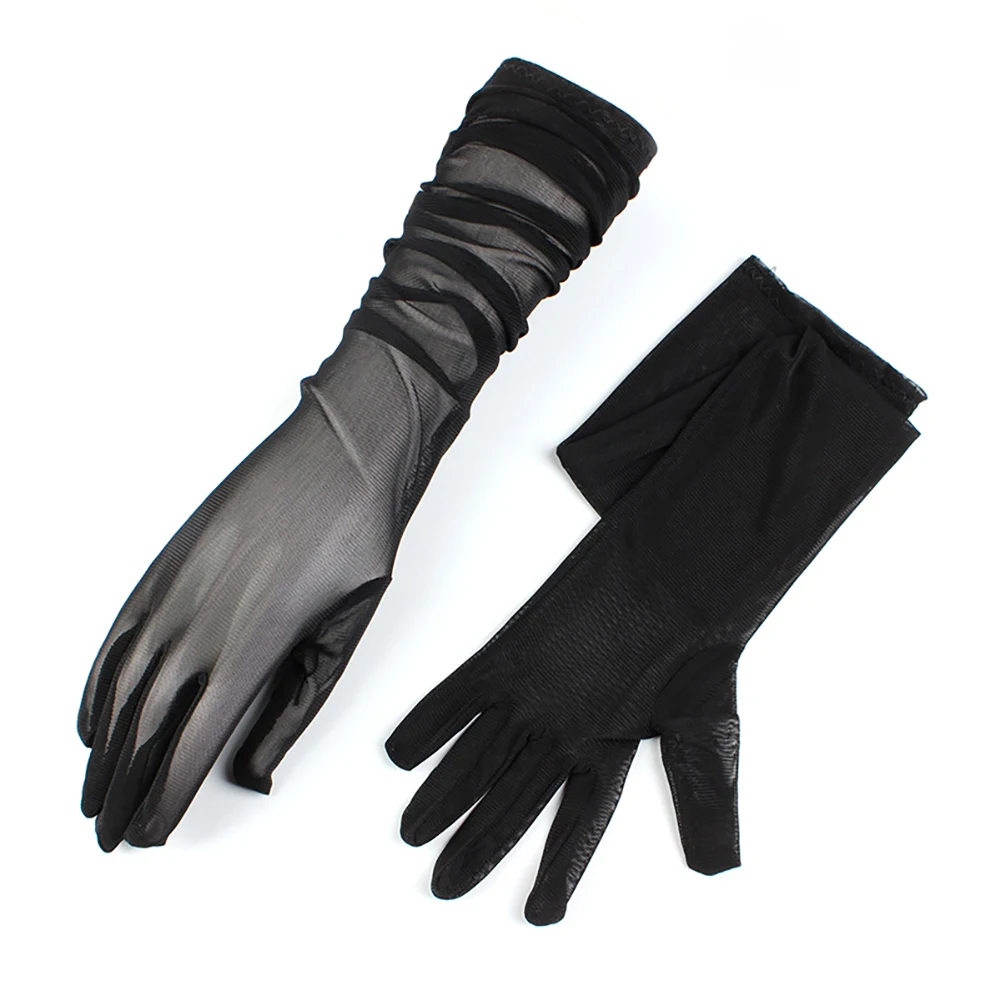 Guantes de ciclismo ultrafinos para mujer, manoplas largas de malla negra Sexy, protector solar, ciclismo al aire libre, conducción, mangas femeninas Anti-UV, Verano