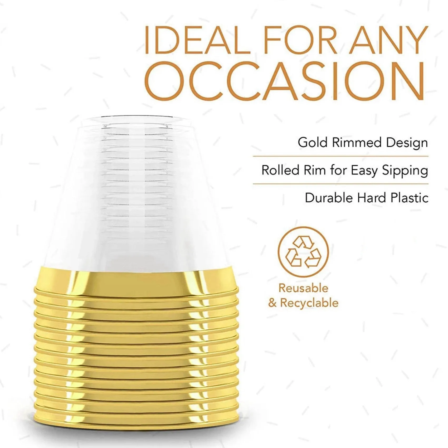 Plastic Cup 9 Oz Hard Disposable Cup Plastic Wine Glass Party Wedding Wine Glass Transparent Plastic Cup -Gold Rim