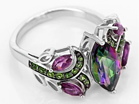 Dazzling  Fire Opal Mystic Topaz Amethyst Ring Wedding Engagement Jewelry