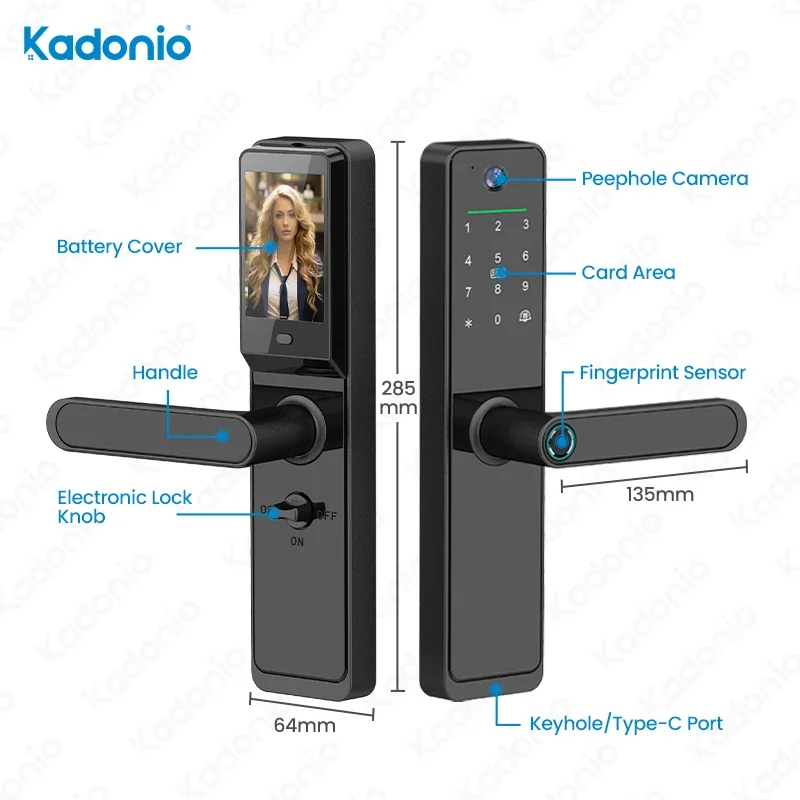 006Kadonio Wholesale Price Smart Home Wifi Security Camera Photo Capture Tuya Smart Door Lock Waterproof Outdoor