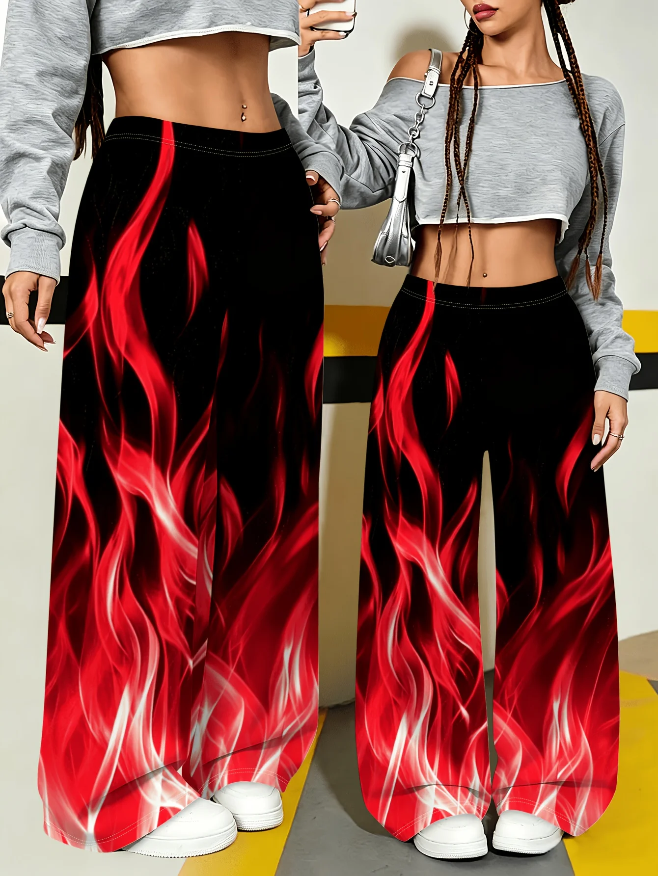 American Graffiti 3D-Druck Weite Hosen für Damen, Kordelzug, hohe Taille, modischer Trend, große, lockere Hosen – Detail 4