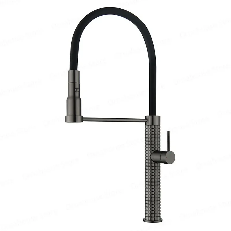 

High-End Luxury Copper Kitchen Faucet with Pull down Spray Carved Body for Hot And Cold Water Dual-Tone Sink Tap